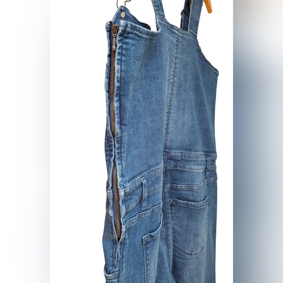 RACHAEL Rachael Roy Women's Blue Denim Side Zip Bell Bottom Overalls Size XL - Picture 3 of 6